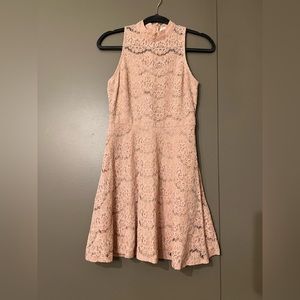 Blush/Nude lace mock neck mini dress